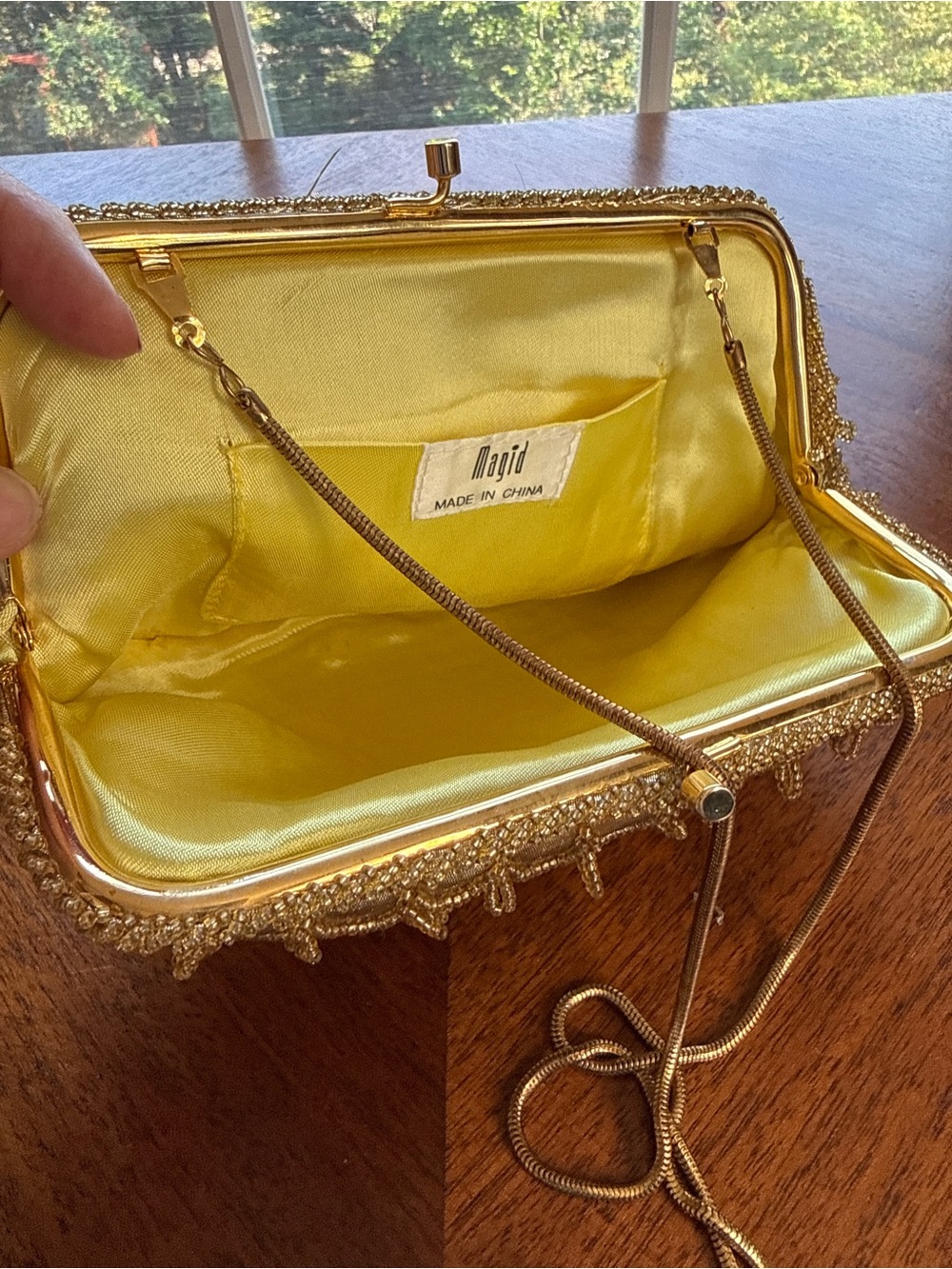 Magid Gold Beaded Evening Clutch with Chain - Picture 4 of 6